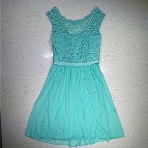 David's Bridal Teal Lace-Trim Dress